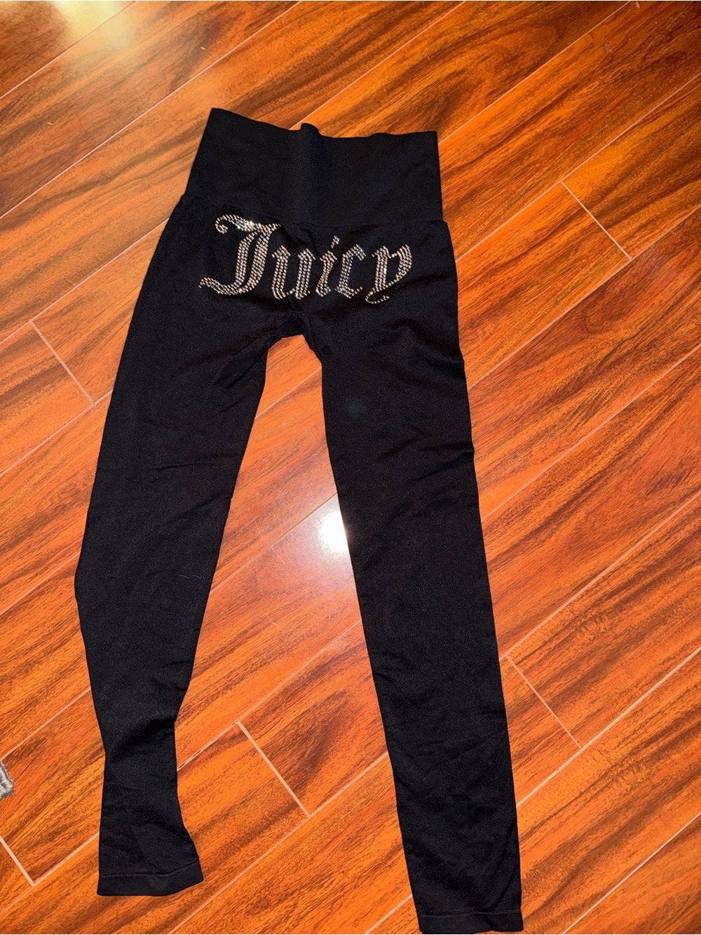 Juicy Couture Black Leggings with Rhinestone 'Juicy' Logo
